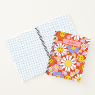 Groovy Daisy Floral Chequerboard, Y2K 90s Notebook