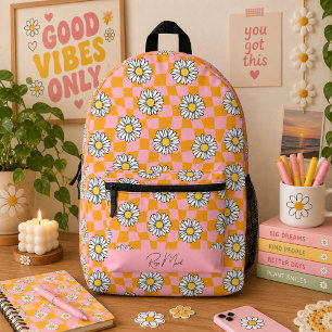 Groovy Daisy Floral Chequerboard, Y2K 90s Printed Backpack