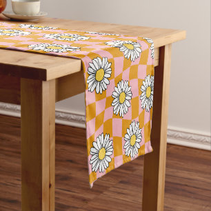Groovy Daisy Floral Chequerboard, Y2K 90s Short Table Runner