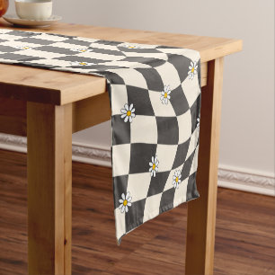 Groovy Daisy Floral Chequerboard, Y2K 90s Short Table Runner