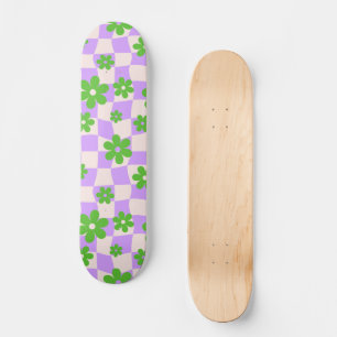 Groovy Daisy Floral Chequerboard, Y2K 90s Skateboard