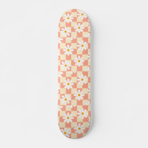 Groovy Daisy Floral Chequerboard, Y2K 90s Skateboard