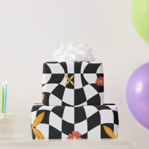 Groovy Daisy Floral Chequerboard, Y2K 90s  Wrappin Wrapping Paper