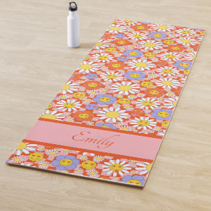 Groovy Daisy Floral Chequerboard, Y2K 90s Yoga Mat