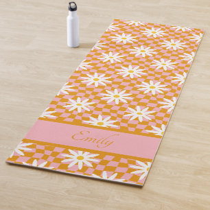 Groovy Daisy Floral Chequerboard, Y2K 90s Yoga Mat