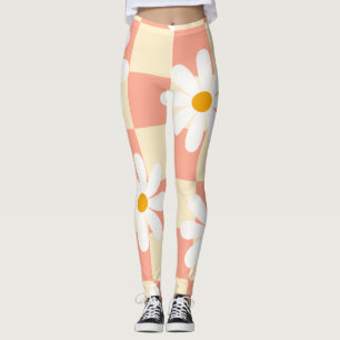 Groovy Daisy Floral Heart Chequerboard, Y2K 90s Leggings