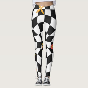 Groovy Daisy Floral Heart Chequerboard, Y2K 90s Leggings