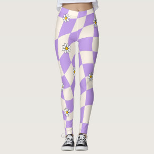 Groovy Daisy Floral Heart Chequerboard, Y2K 90s Leggings