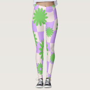 Groovy Daisy Floral Heart Chequerboard, Y2K 90s Leggings