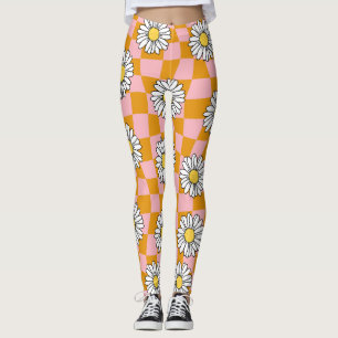 Groovy Daisy Floral Heart Chequerboard, Y2K 90s Leggings