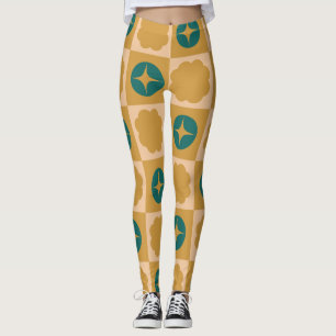 Groovy Daisy Floral Heart Chequerboard, Y2K 90s Leggings