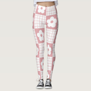 Groovy Daisy Floral Heart Chequerboard, Y2K 90s Leggings