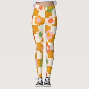 Groovy Daisy Floral Heart Chequerboard, Y2K 90s Leggings