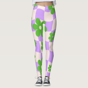Groovy Daisy Floral Heart Chequerboard, Y2K 90s Leggings
