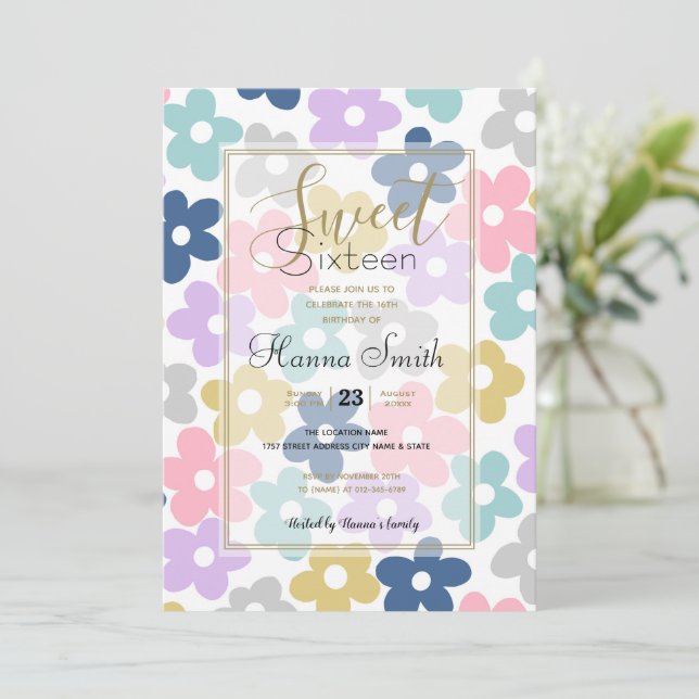 Groovy Daisy Flowers Retro Boho Floral Invitation (Standing Front)