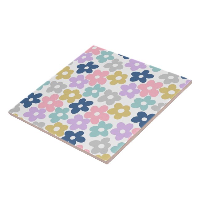 Groovy Daisy Flowers Retro Boho Floral Tile (Side)