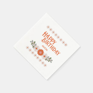 Groovy Daisy Hippie Flora Leaf Happy Birthday Napkin