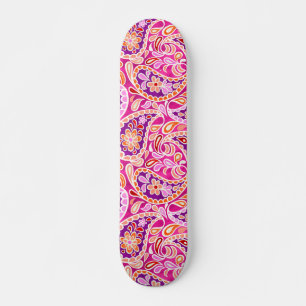 Groovy Daisy Paisley BoHo Watercolor Fuchsia Skateboard