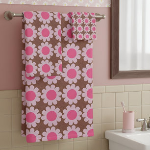 Groovy Daisy pink Bath Towel Set