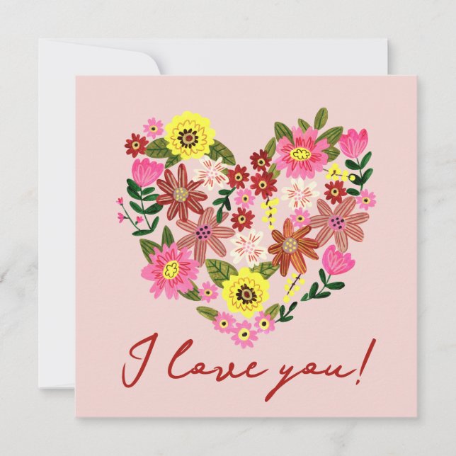 Groovy daisy pink flower heart Valentine Holiday Card (Front)