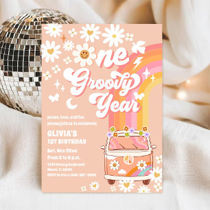 Groovy Daisy Rainbow Birthday Invitation