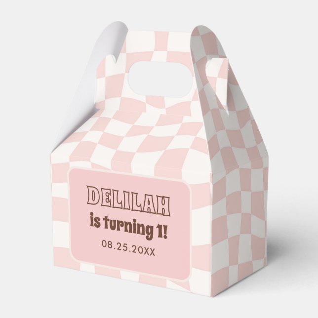 Groovy Daisy Retro 1st Birthday Party Favour Box (Front Side)