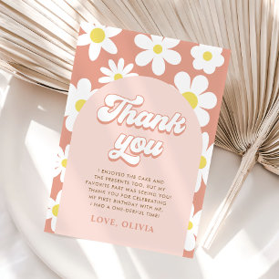 Groovy Daisy Retro Birthday Party Thank You Card