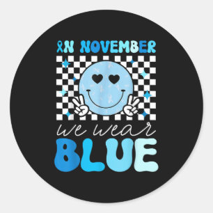 Groovy Diabetes Awareness Month In November We Wea Classic Round Sticker