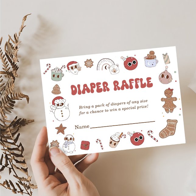 Groovy Diaper Raffle Christmas Santa Baby Shower Enclosure Card (Creator Uploaded)