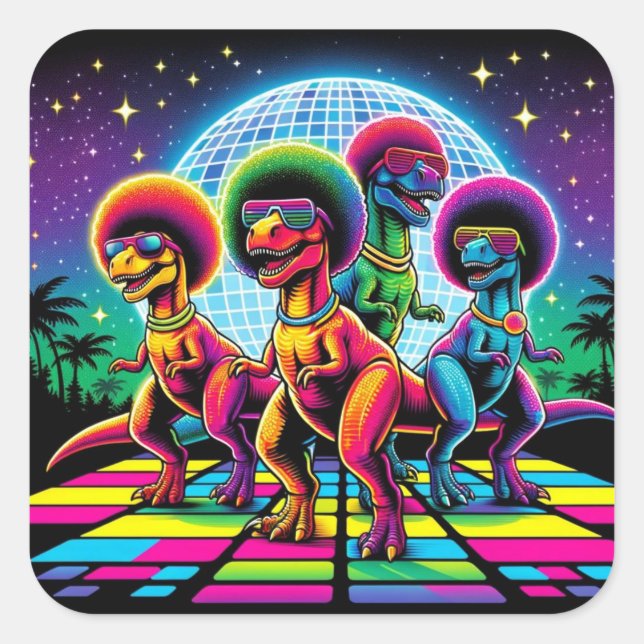 Groovy Dino Beat Disco T-Rex Square Sticker (Front)