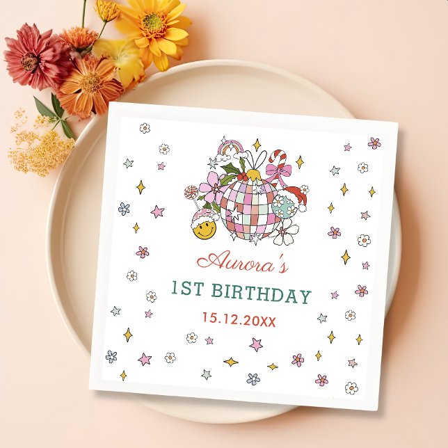 Groovy Disco Ball Christmas Birthday Party Napkins (Creator Uploaded)