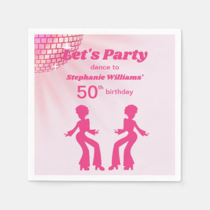 Groovy Disco ball Pink Purple Womans 50th Birthday Napkin
