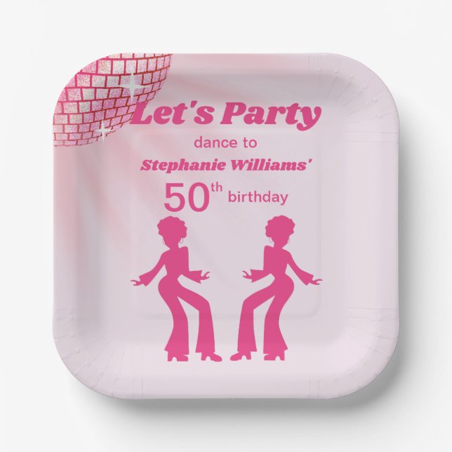 Groovy Disco ball Pink Purple Womans 50th Birthday Paper Plate (Front)