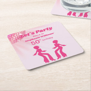 Groovy Disco ball Pink Purple Womans 50th Birthday Square Paper Coaster