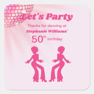 Groovy Disco ball Pink Purple Womans 50th Birthday Square Sticker