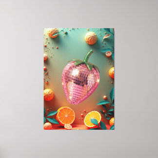 Groovy Disco Ball Strawberry Fruit Pop Art Wall  Canvas Print