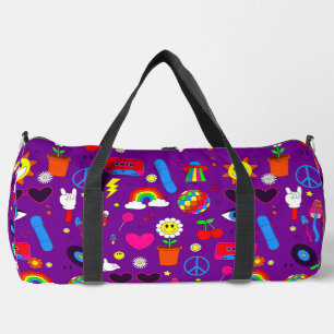 groovy disco daisy mushrooms purple duffle bag