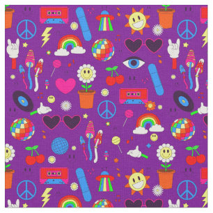 groovy disco daisy mushrooms purple fabric