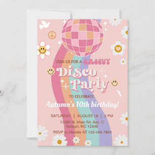 Groovy disco party girl birthday invite retro 70's