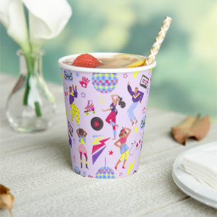 Groovy Disco Purple Party Retro 80s Lila Purple Paper Cups