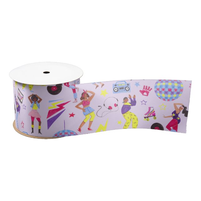 Groovy Disco Purple Party Retro 80s Lila Purple Satin Ribbon (Spool)