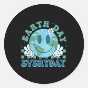 Groovy Earth Day 2025 Everyday Smile Face Save The Classic Round Sticker