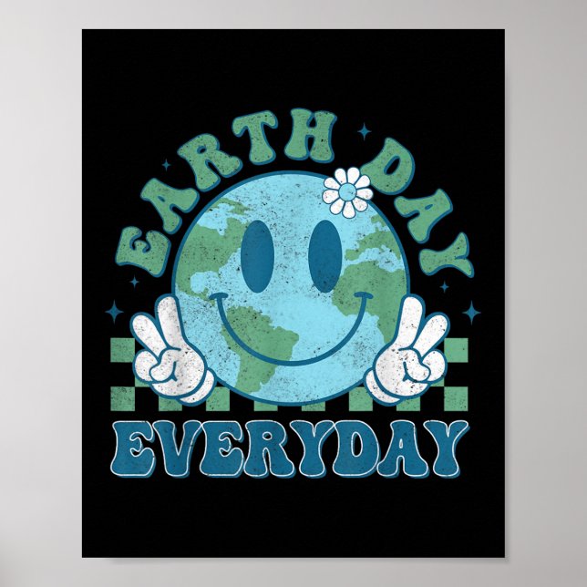 Groovy Earth Day 2025 Everyday Smile Face Save The Poster (Front)