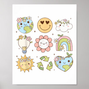 Groovy Earth Day Shirts Men Women Kids Smile Face Poster
