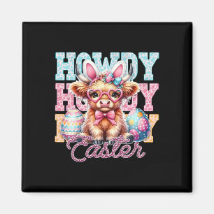 Groovy Easter Day Cow Western Cowboy Howdy Easter Magnet