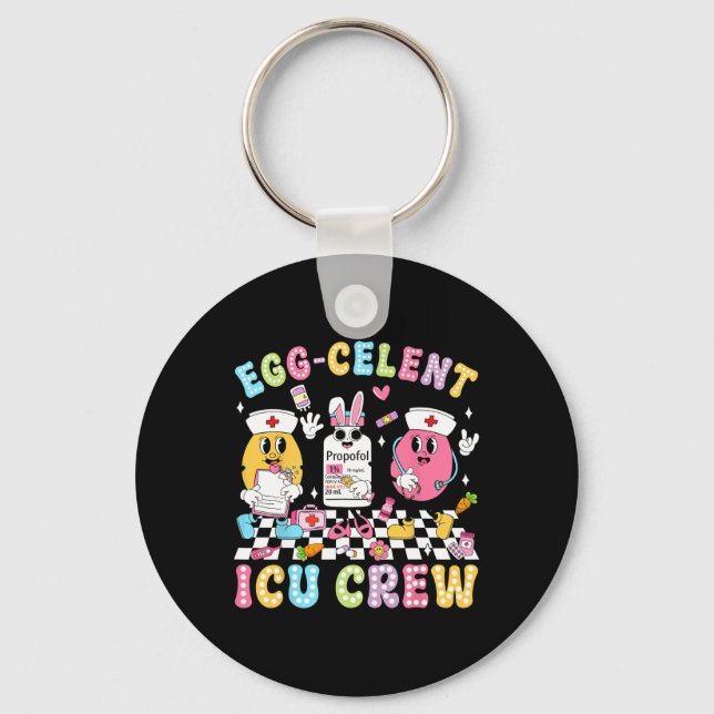 Groovy Easter Day Egg-celent Icu Crew Bunny Nurse  Key Ring (Front)