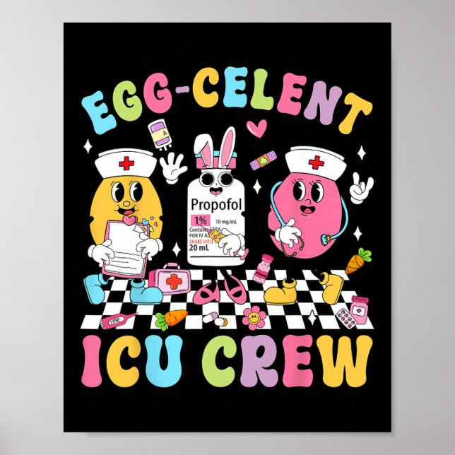 Groovy Easter Day Egg-celent Icu Crew Bunny Nurse  Poster (Front)