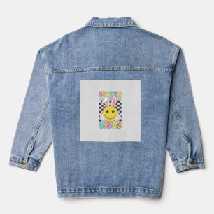 Groovy Easter Vibes Bunny Easter Day Smile Face Gi Denim Jacket