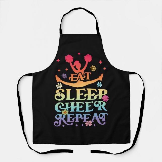 Groovy Eat Sleep Cheer Repeat Cheerleader Cheerlea Apron (Front)