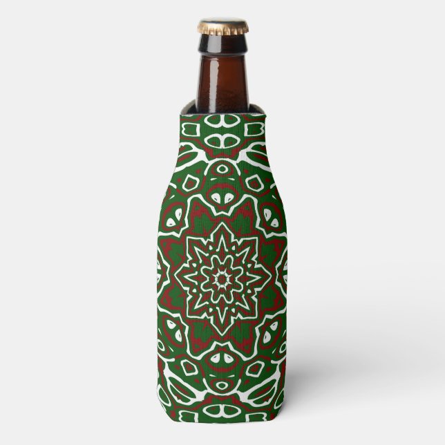 Groovy Eclectic Ornate Christmas Mandala Pattern Bottle Cooler (Bottle Front)